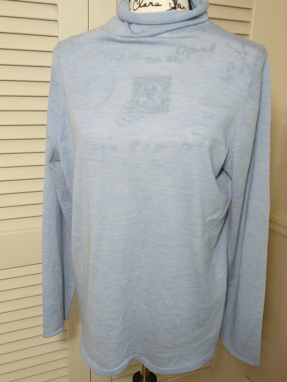 Eileen Fisher Layering Turtleneck, 100% Merino Wool, Blue, Size L, Cottagecore